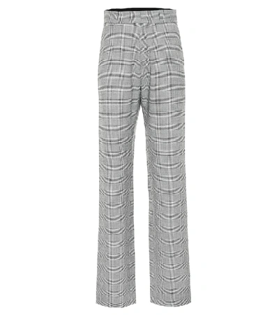 Shop Vetements Checked High-rise Stretch-wool Pants In Grey