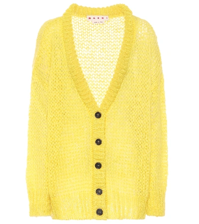 Shop Marni Mohair-blend Cardigan In Yellow