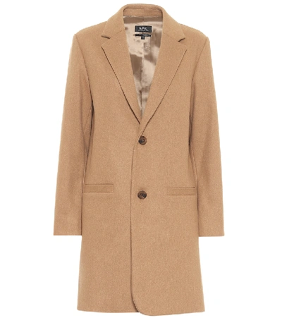 Shop Apc Carver Wool-blend Coat In Beige