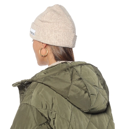 Shop Ganni Wool-blend Beanie In Beige