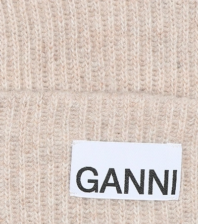 Shop Ganni Wool-blend Beanie In Beige