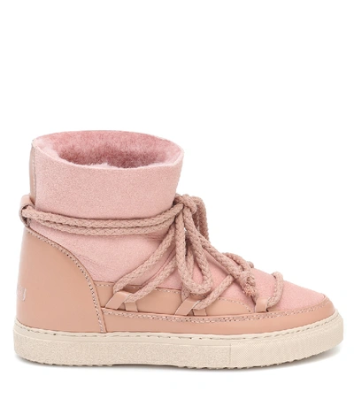 Shop Inuikii Leather And Shearling Ankle Boots In Pink