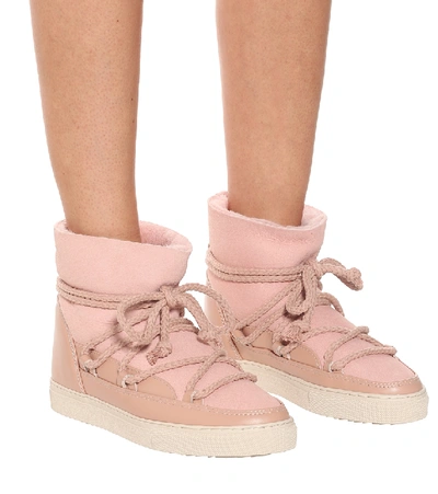 Shop Inuikii Leather And Shearling Ankle Boots In Pink