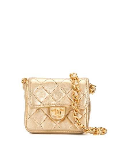 Pre-owned Chanel 1990s Diamond-quilted Mini Shoulder Bag In Gold