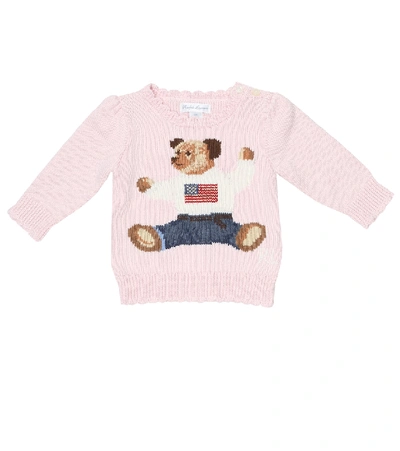 Shop Polo Ralph Lauren Baby Polo Bear Intarsia Cotton Sweater In Pink