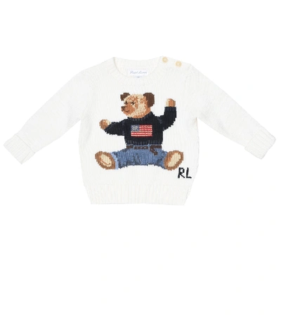 Shop Polo Ralph Lauren Baby Polo Bear Intarsia Cotton Sweater In White