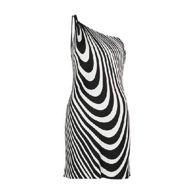 Shop De La Vali Lithium Printed One-shoulder Satin Mini Dress In Black And White