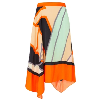 Shop Diane Von Furstenberg Madeline Printed Silk Midi Skirt In Orange