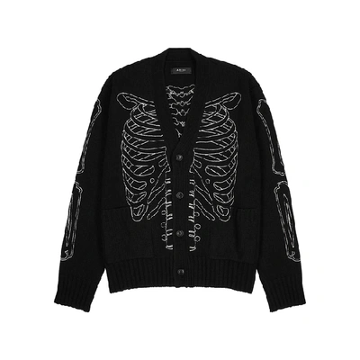 Shop Amiri Skeleton Black Wool-blend Cardigan