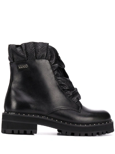 Shop Liu •jo Ruffle-trim Ankle Boots In Black
