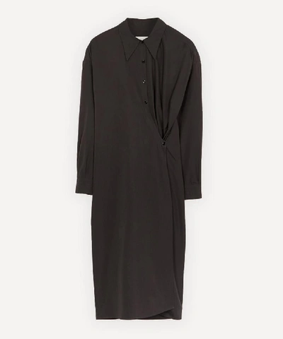 Shop Lemaire Twisted Shirt Dress In Dark Grey