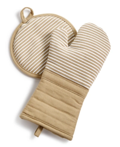Shop Martha Stewart Collection Pot Holder & Oven Mitt Set, Created For Macy's In Taupe