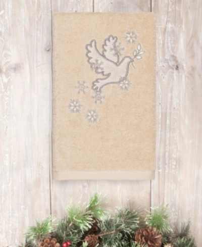 Linum Home Christmas Dove Embroidered Luxury Turkish Cotton Hand Towel In Sand