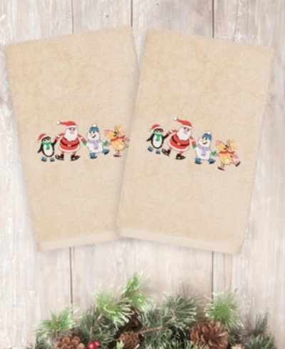 Linum Home Christmas Skating Party 100% Turkish Cotton 2-pc. Hand Towel Set In Sand