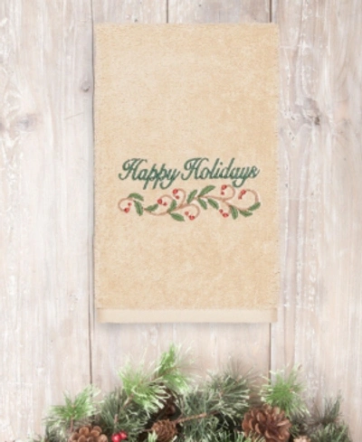 Linum Home Christmas Happy Holidays 100% Turkish Cotton Hand Towel Bedding In Sand