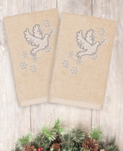 Shop Linum Home Christmas Dove 100% Turkish Cotton 2-pc. Hand Towel Set In Sand