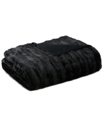 Madison Park Duke Ribbed Faux-fur Throw, 50" X 60" In Black