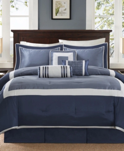 Madison Park Blaire Faux-silk 7-pc. Comforter Set, King In Navy