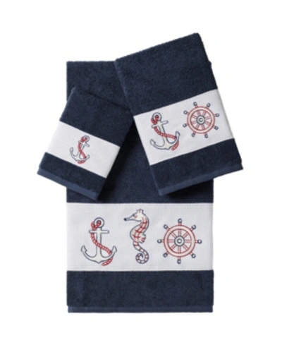 Shop Linum Home Easton 3-pc. Embellished Towel Set Bedding In Navy