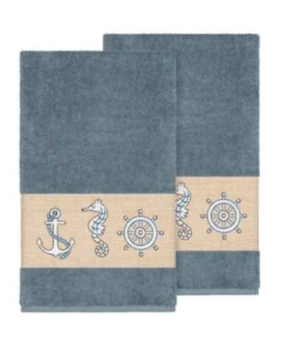 Shop Linum Home Easton 2-pc. Embellished Bath Towel Set Bedding In Blue