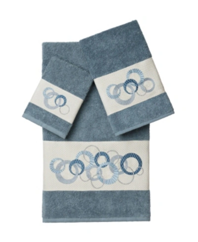 Shop Linum Home Annabelle 3-pc. Embellished Towel Set In Blue