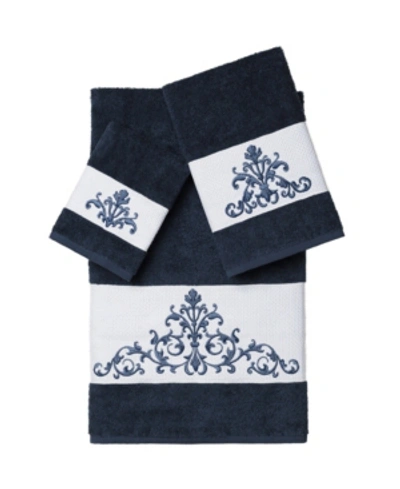 Shop Linum Home Scarlet 3-pc. Embellished Towel Set In Navy