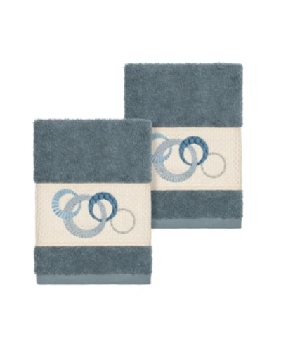 Shop Linum Home Annabelle 2-pc. Embellished Washcloth Set In Blue