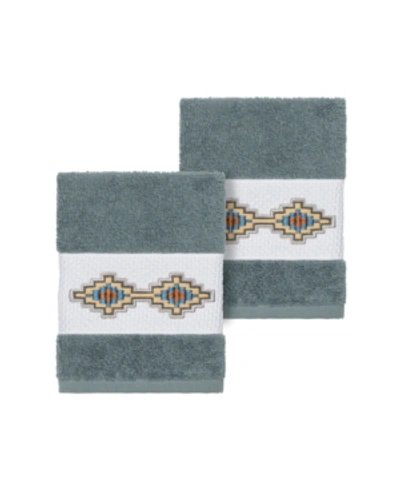 Shop Linum Home Gianna 2-pc. Embroidered Turkish Cotton Washcloth Set Bedding In Teal