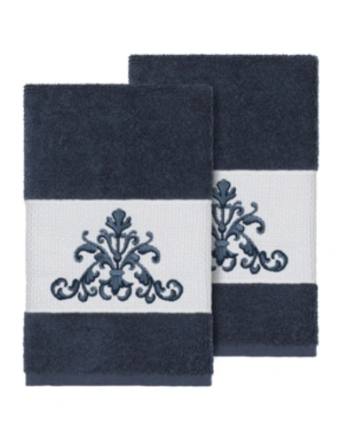 Shop Linum Home Scarlet 2-pc. Embellished Hand Towel Set In Navy