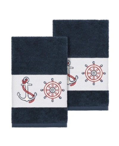 Shop Linum Home Easton 2-pc. Embellished Hand Towel Set Bedding In Navy