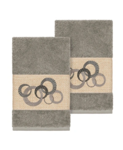 Shop Linum Home Annabelle 2-pc. Embellished Hand Towel Set In Grey