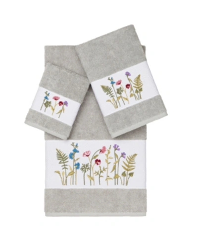Linum Home Serenity 3-pc. Embellished Towel Set Bedding In Light Grey