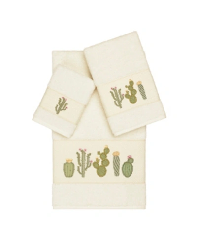 Shop Linum Home Mila 3-pc. Embroidered Turkish Cotton Towel Set Bedding In Cream