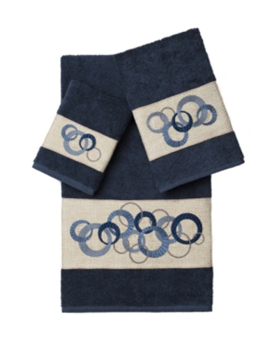Shop Linum Home Annabelle 3-pc. Embellished Towel Set In Navy