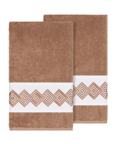 Shop Linum Home Noah 2-pc. Embellished Bath Towel Set Bedding In Brown