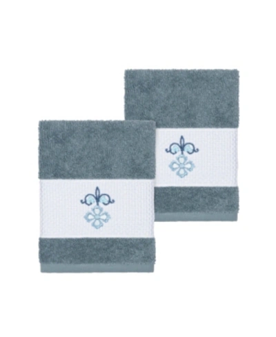 Shop Linum Home Quinn 2-pc. Embroidered Turkish Cotton Washcloth Set Bedding In Teal