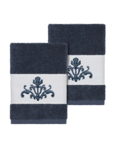 Linum Home Scarlet 2-pc. Embellished Washcloth Set Bedding In Navy