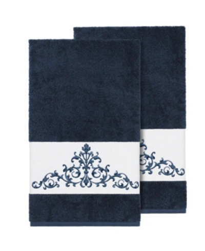 Shop Linum Home Scarlet 2-pc. Embellished Bath Towel Set In Navy