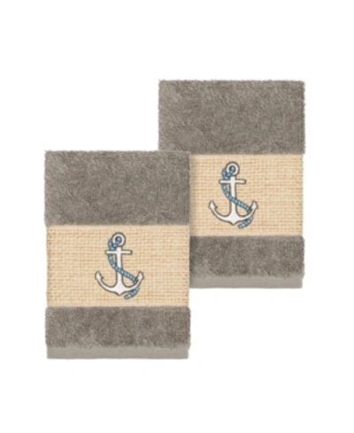 Shop Linum Home Easton 2-pc. Embellished Washcloth Set Bedding In Grey