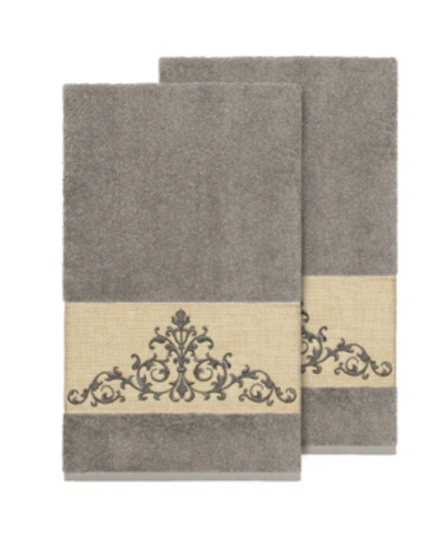 Shop Linum Home Scarlet 2-pc. Embellished Bath Towel Set In Grey