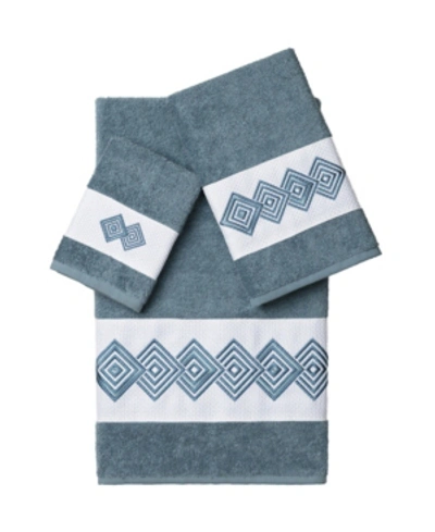 Shop Linum Home Noah 3-pc. Embellished Towel Set Bedding In Blue