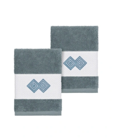 Shop Linum Home Noah 2-pc. Embellished Washcloth Set Bedding In Blue