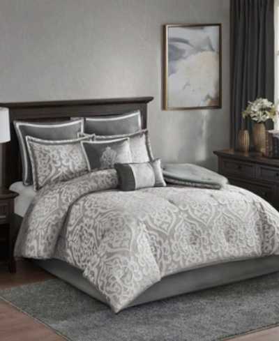 Madison Park Odette Queen 8 Piece Jacquard Comforter Set Bedding In Silver