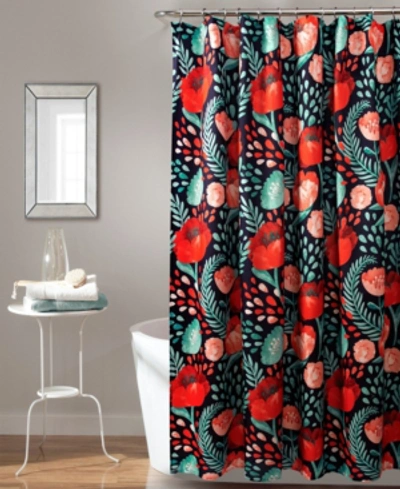 Shop Lush Decor Poppy Garden Shower Curtain, 72" X 72" In Navy