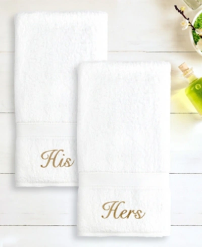 Shop Linum Home 100% Turkish Cotton "his" And "hers" 2-pc. Hand Towel Set Bedding In Gold