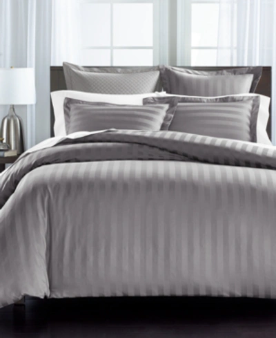 Shop Charter Club Damask 1.5" Stripe 550 Thread Count 100% Cotton 3-pc. Duvet Cover Set, King, Created For Macy's In Granite