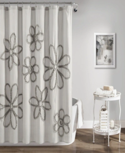 Lush Decor Ruffle Flower Shower Curtain, 72" X 72" In Light Gray