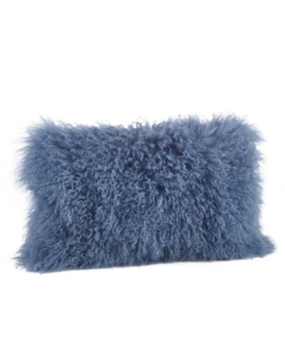 Shop Saro Lifestyle Mongolian Wool Lamb Fur Decorative Pillow, 12" X 20" In Azure