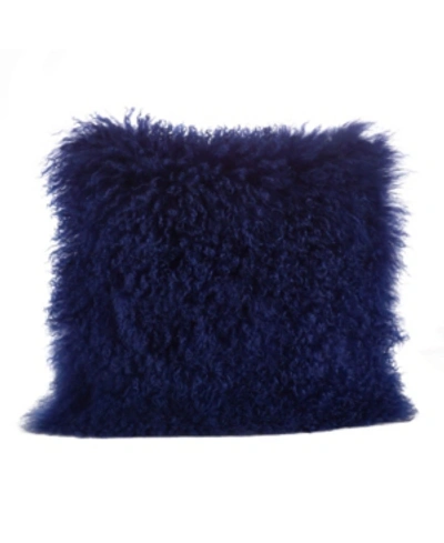 Shop Saro Lifestyle Mongolian Wool Lamb Fur Decorative Pillow, 20" X 20" In Sapphire