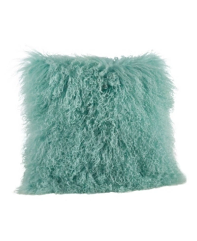 Shop Saro Lifestyle Mongolian Wool Lamb Fur Decorative Pillow, 20" X 20" In Seafoam